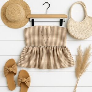 A New Day Brown Gingham Smocked Tube Top – XS